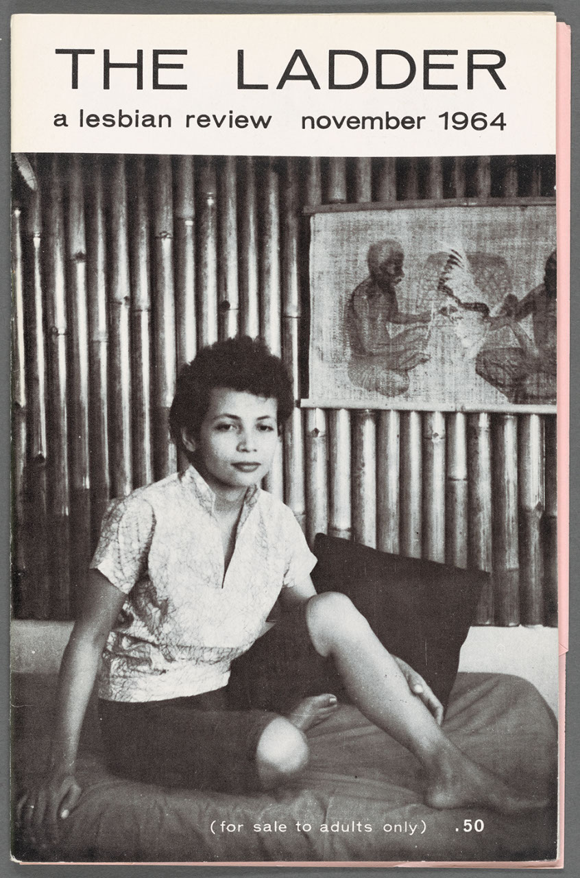 The November 1964 cover of The Ladder, with the magazine title above Rora’s portrait of Ger seated on a bed.